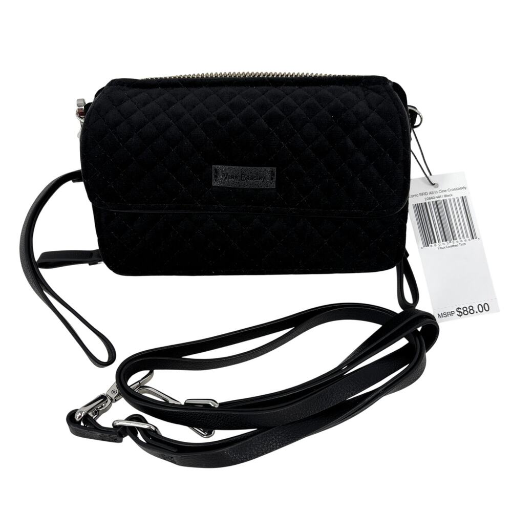 Vera Bradley All in One Crossbody Bag Wristlet Black Velvety Quilted RFID